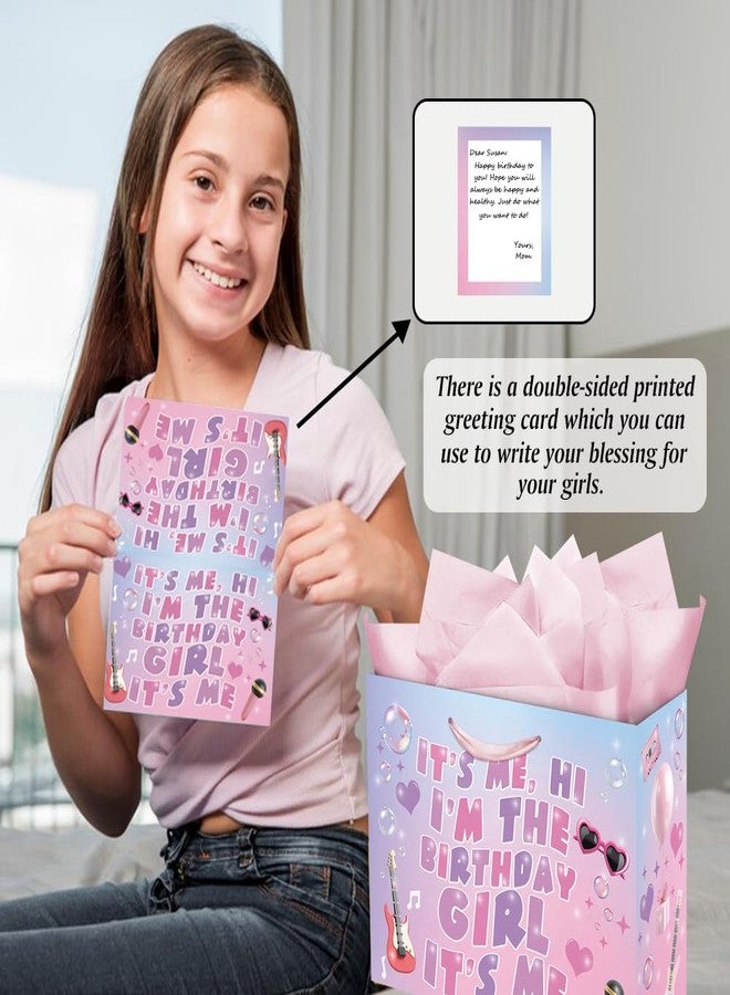 Eaureum It's Me Hi I'm The Birthday Girl Gift Bag for Girls, Purple Pink Blue Birthday Gift Bag Party Decorations for Girls Daughter Granddaughter Friends - Image 5
